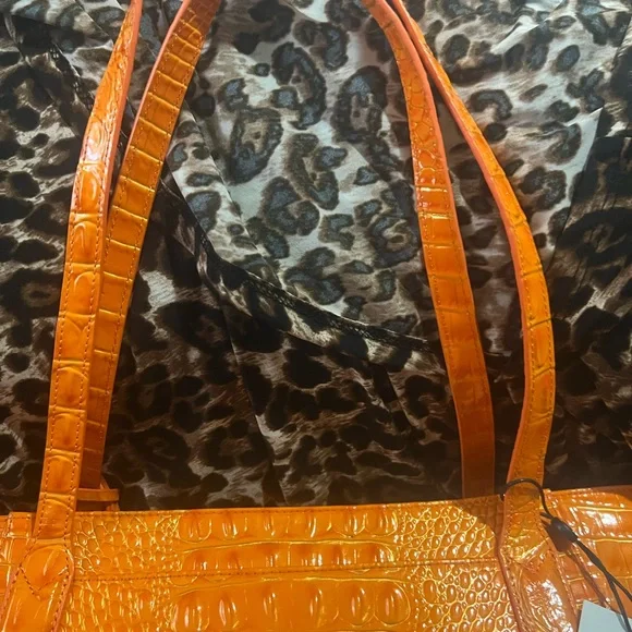 Bright Tonya Orange Croc-Embossed Tote Bag - Picture 3 of 6